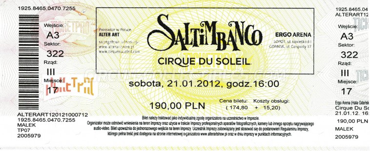 Cirque du Soleil Circus Ticket/Flyer - Poland 2012