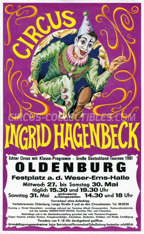 Ingrid Hagenbeck Circus Ticket/Flyer - Germany 1981