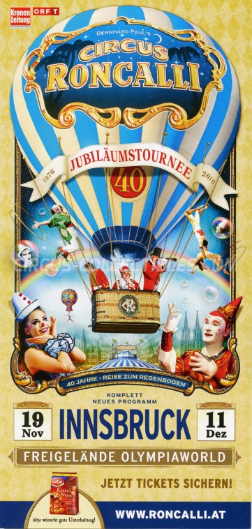 Roncalli Circus Ticket/Flyer - Austria 2016