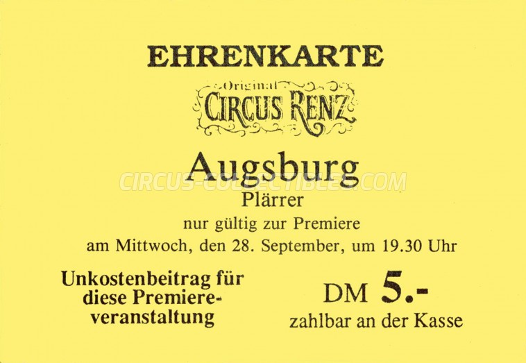 Renz Circus Ticket/Flyer - Germany 1977