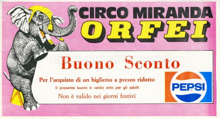 Miranda Orfei Circus Ticket/Flyer -  1985