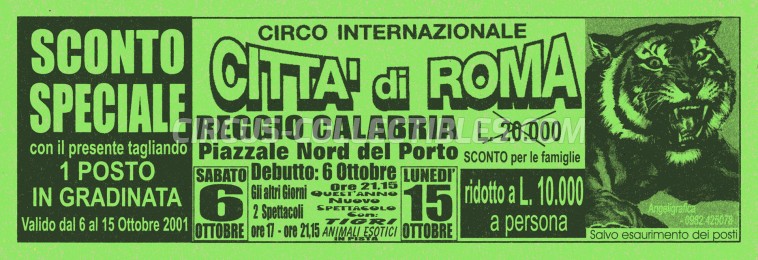 Citta' di Roma Circus Ticket/Flyer - Italy 2001
