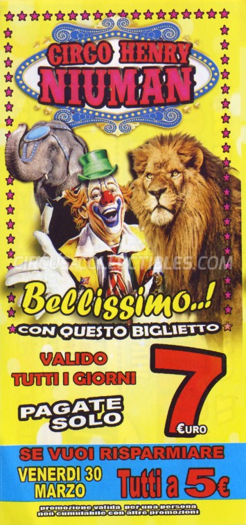 Henry Niuman Circus Ticket/Flyer - Italy 2012
