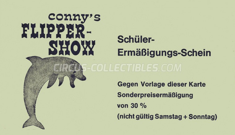 Conny's Flipper Show Circus Ticket/Flyer -  1975