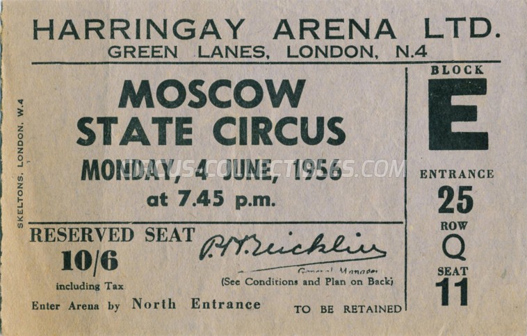 Moscow State Circus  Circus Ticket/Flyer - England 1956