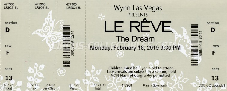 Le Rêve (The Dream) Circus Ticket/Flyer - USA 2019
