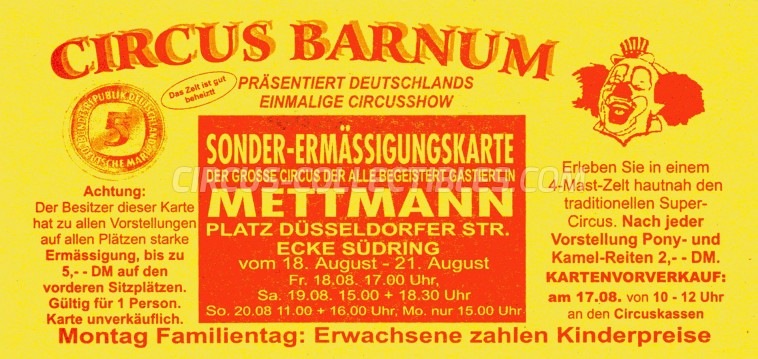 Barnum Circus Ticket/Flyer - Germany 1995