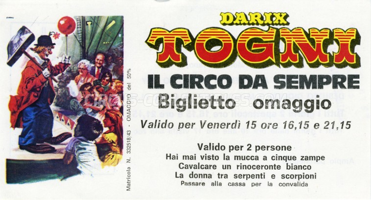 Darix Togni Circus Ticket/Flyer - Italy 1987