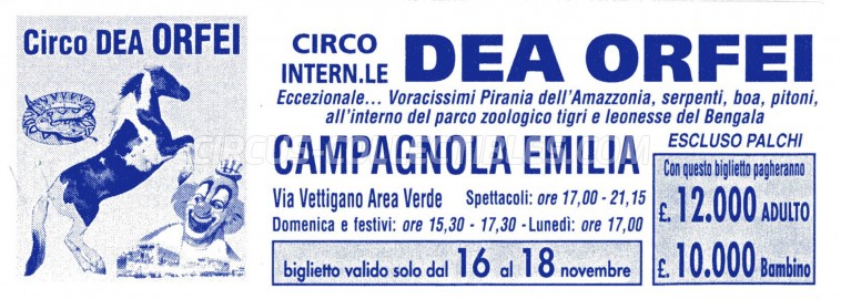 Dea Orfei Circus Ticket/Flyer - Italy 0
