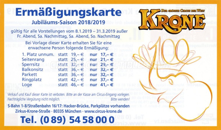 Krone Circus Ticket/Flyer - Germany 2019