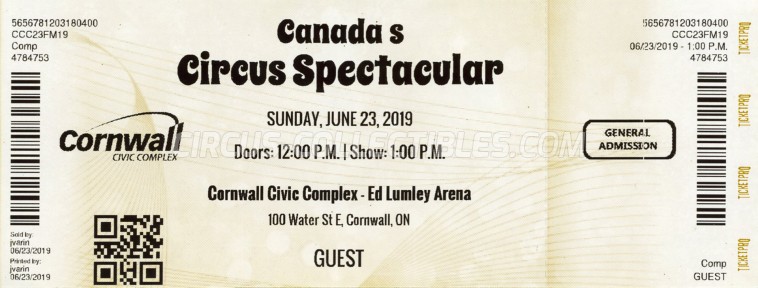 Canada's Circus Spectacular Circus Ticket/Flyer - Canada 2019