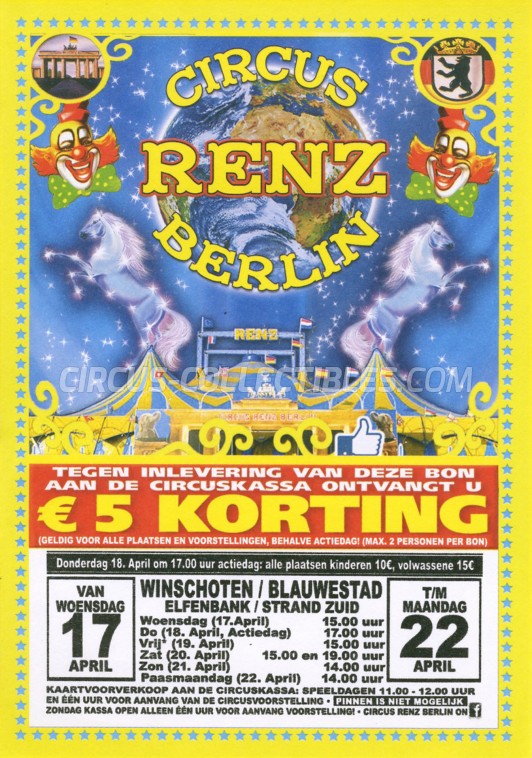 Renz Berlin Circus Ticket/Flyer - Netherlands 2019