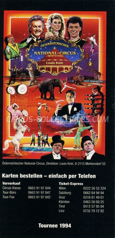 Louis Knie Circus Ticket/Flyer -  1994