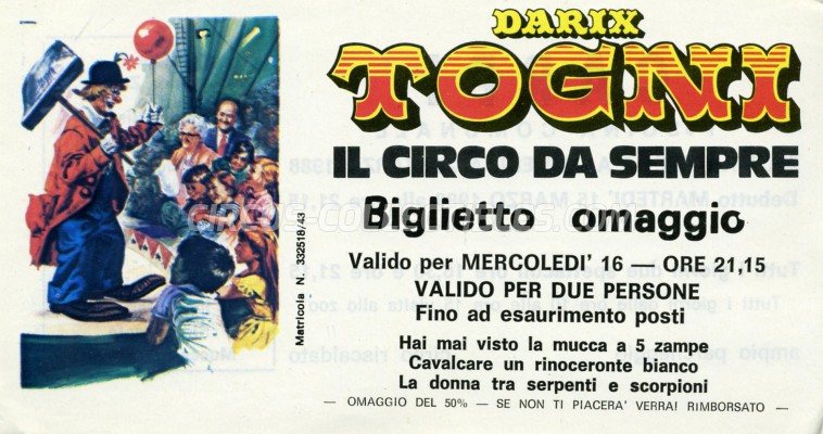 Darix Togni Circus Ticket/Flyer - Italy 1988
