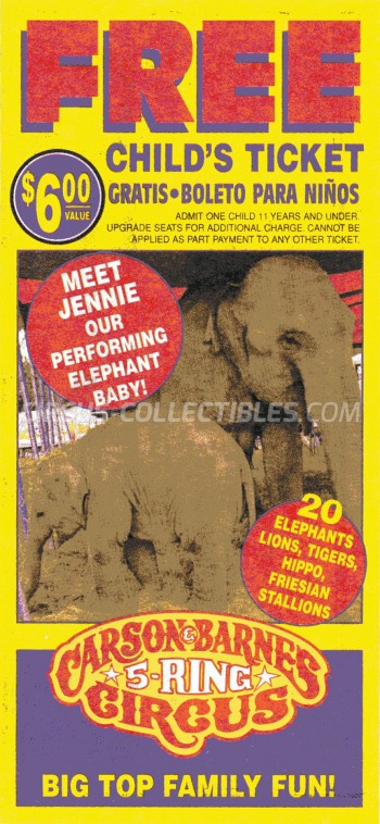 Carson & Barnes Circus Circus Ticket/Flyer -  1999