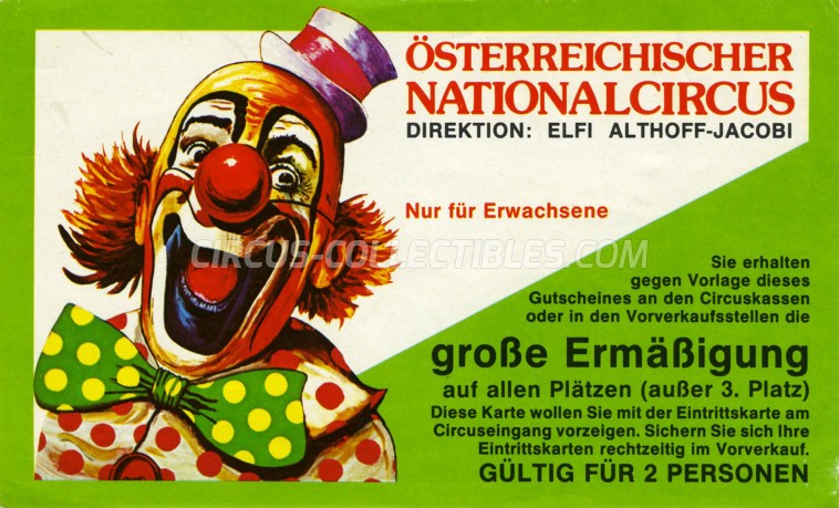Elfi Althoff-Jacobi Circus Ticket/Flyer -  1984