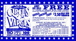 Circus Vargas Circus Ticket - 1977