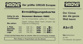 Circus Krone Circus Ticket - 1980