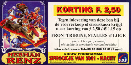 Circus Herman Renz Circus Ticket - 2001