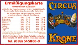 Circus Krone Circus Ticket - 2003