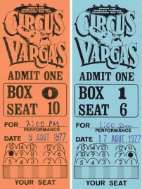 Circus Vargas Circus Ticket - 1977