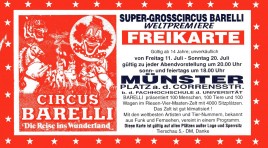 Circus Barelli Circus Ticket - 1997
