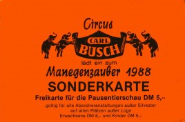 Circus Carl Busch Circus Ticket - 1988