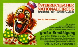 Österreichischer Nationalcircus Elfi Althoff-Jacobi Circus Ticket - 1984